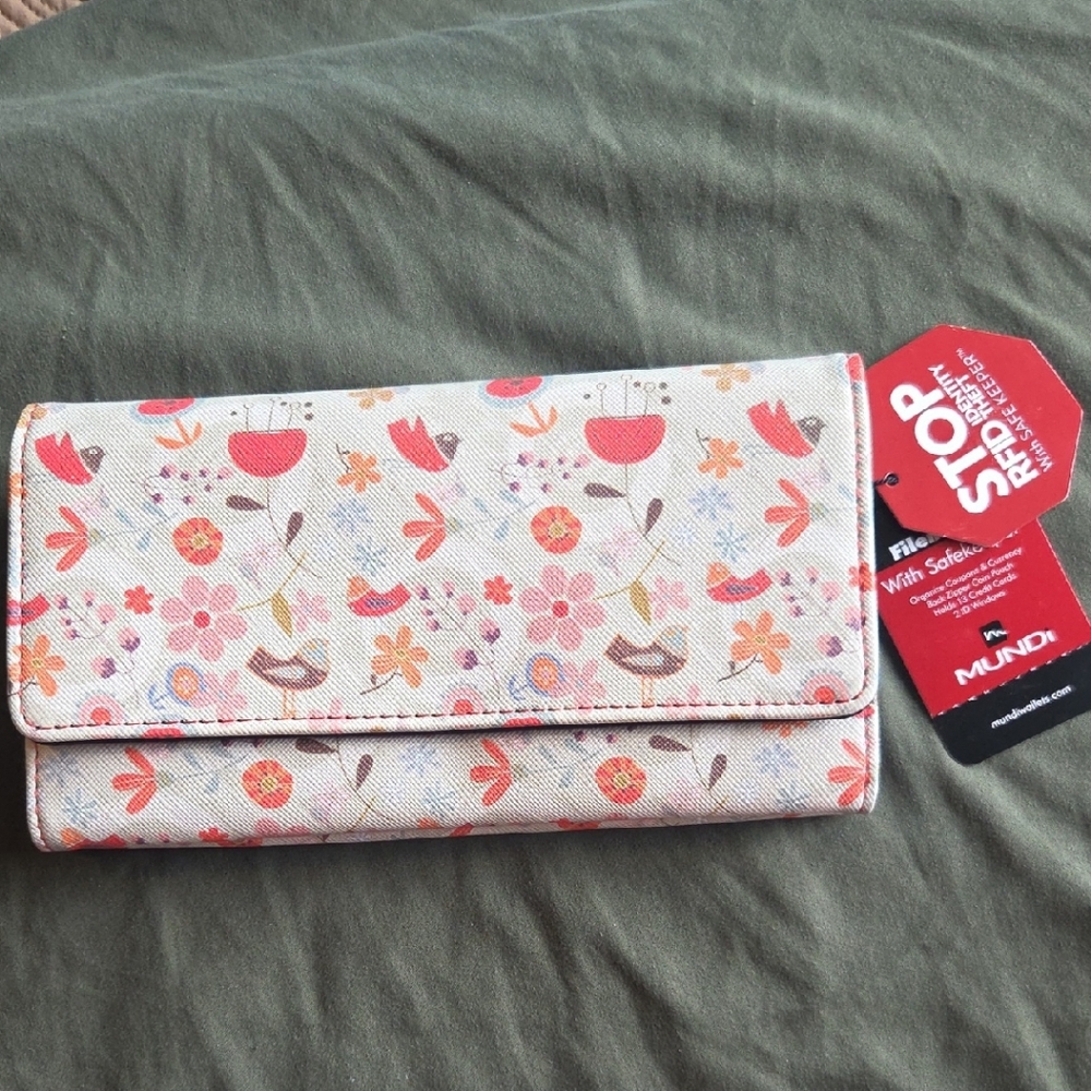 mundi Floral Print Wallet Clutch with Coral and Pink Accents